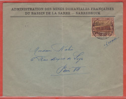 SARRE LETTRE ADMINISTRATION DES MINES DE 1922 DE SARREBRUCK POUR PARIS FRANCE - Otros & Sin Clasificación