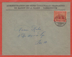 SARRE LETTRE ADMINISTRATION DES MINES DE 1922 DE SARREBRUCK POUR PARIS FRANCE - Other & Unclassified