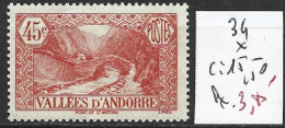 ANDORRE FRANCAIS 34 * Côte 15.50 € - Unused Stamps