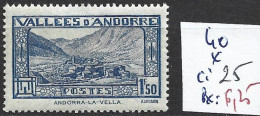 ANDORRE FRANCAIS 40 * Côte 25 € - Neufs