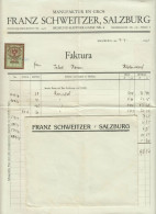 Österreich SALZBURG 1935 Deko Rechnung + Fiskalmarke + Versandcouvert Fa Franz Schweitzer Textilfabrik Si.Haffnergasse 6 - Austria