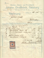 Österreich SALZBURG 1918 Deko Rechnung + Fiskalmarke Fa Johann Groißböck Bürsten- Besen- Pinselfabrik Wolf-Dietrich-Str. - Österreich