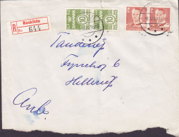 Denmark Registered Einschreiben ROSKILDE Label 1960 Cover Brief Lettre Fyrrehøj 6, HELLERUP 2x Fr. IX. & 2x Wellenlinien - Storia Postale