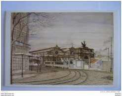 Dubbele Kaart Carte Double Bruxelles Ancienne Gare Du Midi Paul Delvaux Het Oude Zuidstation Tram Form 11,5 X 17 Cm - Transport (rail) - Stations