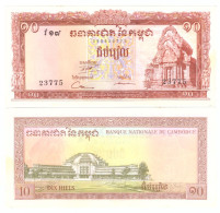 CAMBODIA  10 RIELS 1962/1975 P-11c  UNC - Cambodge