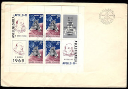 ROMANIA(1969) First Moon Landing. Sheet Of 4 On Unaddressed FDC With Thematic Cancel. Scott No C175. - FDC