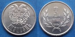 ARMENIA - 3 Dram 1994 KM# 55 Independent Republic (1991) - Edelweiss Coins - Armenië