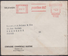 Cachet Machine EMA " POSTBOX 662 "  Sur Lettre Pub De ROTTERDAM   Le 11 2 57  Pour  BORDEAUX - Macchine Per Obliterare (EMA)