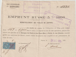 1906 Emprunt RUSSE 5 % - Action & Titres -Renouvellement Feuilles Coupons Paris 1925- Timbre Fiscal 25 C Perforé - Russie