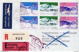 Postal History Cover: Liechtenstein R Cover With Olympic Games Sets Sent By Train Post To Lake Placid And Returned - Winter 1980: Lake Placid