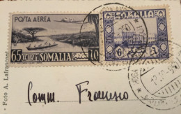 SOMALIA AFIS  - RARA AFFRANCATURA : 6 + 65 C.P.A. SU CARTOLINA DA MOGADISCIO A ROMA IL 12/10/50 - Amtliche Ausgaben