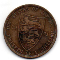 JERSEY, 1/12 Shilling, Bronze, Year 1911, KM # 12 - Jersey
