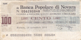 Italie - Billet De 100 Lire - Banca Popolare Di Novara - 19 Novembre 1976 - Emissions Provisionnelles - Chèque - [ 4] Provisional Issues