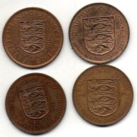 JERSEY, Set Of Four Coins 1/12 Shilling, Bronze, Year 1945-66, KM # 20, 21, 23, ,26 - Jersey