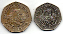 JERSEY, Set Of Two Coins 50 Pence, Copper-Nickel, Year 1984, 1997, KM # 58.1, 58.2 - Jersey