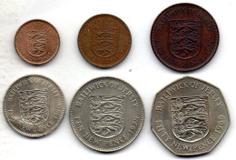 JERSEY, Set Of Six Coins 1/2, 1, 2, 5, 10, 50 New Pence, Bronze, Copper-Nickel, Year 1969-80, KM #29, 30, 31, 32, 33, 34 - Jersey