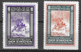 1914-1916 WW1 GERMANY Reklamemarke VIGNETTE Für Die Helden Der Emden (Kreuzer), Mitteldeutscher Verband Weimar SET  - Militaria