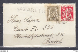 Briefstuk Van Brussel-Kortrijk Ambulantstempel Naar Brussel Met Langstempel Nazareth - Linear Postmarks