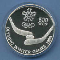 Korea Nord 500 Won 1988 Olympia Eishockey, Silber, KM 16 PP In Kapsel (m4640) - Korea, North