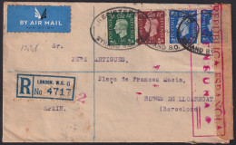 F-EX40233 ENGLAND UK GREAT BRITAIN 1937 REGISTERED COVER CENSORSHIP TO SPAIN.  - Brieven En Documenten