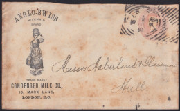 F-EX40238 ENGLAND UK GREAT BRITAIN 1891 STATIONERY ANGLO-SWISS CONDENSED MILK.  - Storia Postale