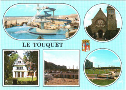 CPM 62 (Pas-de-Calais) Le Touquet-Paris-Plage - L'Aqualud, L'Eglise, Villa Dans La Forêt, La Plage Et Le Minigolf TBE - Natación