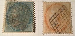 India 1865 1/2a + 2a RARE GRILL POSTMARK OF MAHE, FRENCH SETTLEMENT  (Inde Française Queen Victoria - 1858-79 Kronenkolonie