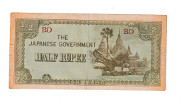 Half Rupee Burma Japanese Government Myanmar World War Two 1942. Retirment Sale Price Slashed! - Japon