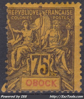 TIMBRE OBOCK TYPE GROUPE 75c VIOLET N° 43 NEUF * GOMME AVEC CHARNIERE - A VOIR - Nuevos