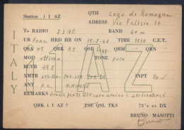 %414  QSL I1AZ  , LUGO DI ROMAGNA . BRUNO MASOTTI ,VIA FELISIO 17 , 1947 - Autres & Non Classés