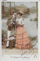 CARTE FANTAISIE ANNEES 1908  -    COUPLE  -  BOUQUET DES CHAMPS  -  CIRCULEE - COLLECTION JULIETTE - VARENNES S/LOIRE - Sammlungen & Sammellose