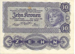 AUTRICHE ÖSTERREICH - 10 Kronen (75) - 2 Janvier 1922 - Oesterreich