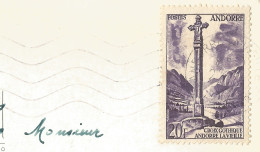 ANDORRE FRANCAIS - 25 FR. CROIX GOTHIQUE ALONE FRANKING PC (VIEW OF ANDORRA) FROM ANDORRE LA VIEILLE TO FRANCE - 1960 - Storia Postale