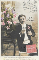 CARTES  FANTAISIE ANNEE 1907 -  HOMME  -   A LEGENDE    :    -  CIRCULEE - COLLECTION JULIETTE - VARENNES SUR LOIRE - Verzamelingen & Kavels