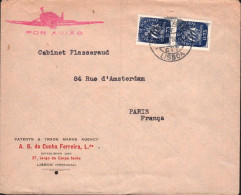 PORTUGAL AFFRANCHISSEMENT COMPOSE  SUR LETTRE A EN TETE AVION POR LA FRANCE 1950 - Storia Postale