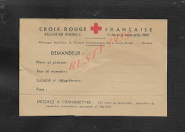 MILITARIA DOCUMENT DE LA CROIX ROUGE FRANÇAISE VIERGE DE VICHY X GENÈVE SUISSE : - Rode Kruis