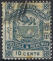 NORTH BORNEO 1888 10 Cents Dull Blue SG44b Cancelled - Noord Borneo (...-1963)