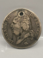 PENDENTIF 5 FRANCS ARGENT 1823 W LILLE LOUIS XVIII TETE NUE FRANCE / SILVER - 5 Francs