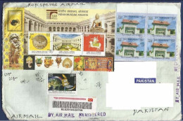 INDIA REGISTERED POSTAL USED AIRMAIL COVER TO PAKISTAN MUSEUM FRANCE SPACE CO OPERATION SATELLITE - Airmail