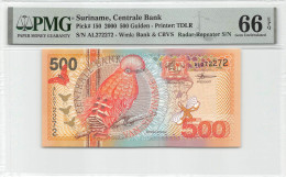 Suriname 500 Gulden 2000 Unc RADAR Serial PMG 66 EPQ Pn 150 - Sonstige – Amerika