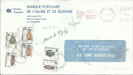 FRANCE LETTRE BANQUE POPULAIRE DE MONTLUCON ( ALLIER ) TAXEE 6F20 INSECTES DE 1984  LETTRE COVER - 1960-.... Covers & Documents