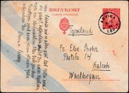 Suède 1944 Michel P51. Entier Postal Arvika à Kalisz, Pologne Occupée Par Les Nazis. Double Censure Chimique - Chemistry