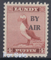 #10 Great Britain Lundy Island Puffin Stamp 1950 BY AIR Narrow Overprint Narrow #73 4p Retirment Sale Price Slashed! - Local Issues