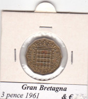 GRAN BRETAGNA 3 PENCE ELISABETTA II   ANNO 1961  COME DA FOTO - F. 3 Pence