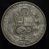 MONNAIE FAUTEE - ERROR COIN : Perou / Peru, 1 Sol, 1872, YJ  - Lima, Argent (Silver), TTB (EF), KM#196.3 - Pérou