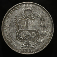 MONNAIE FAUTEE - ERROR COIN : Perou / Peru, 1 Sol, 1872, YJ  - Lima, Argent (Silver), TTB (EF), KM#196.3 - Perú