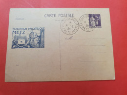 Entier Postal Paix 55ct Avec Oblitération De L'Exposition Philatélique De Metz En 1938 - N 30 - Cartes Postales Repiquages (avant 1995)