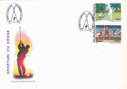 SPORTS, GOLF, CSRICKET, BASEBALL, CROSSES SPORTS, COVER FDC, 2002, ROMANIA - Golf