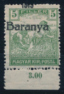 * Baranya I. 1919 Arató 5f Látványosan Elcsúszott Felülnyomással, Bodor Vizsgálójellel - Otros & Sin Clasificación