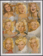 1995-Montserrat-Motion Picture Centenary-Honouring Marilyn Monroe, A Sheet Of 9 Stamps, MNH. - Montserrat